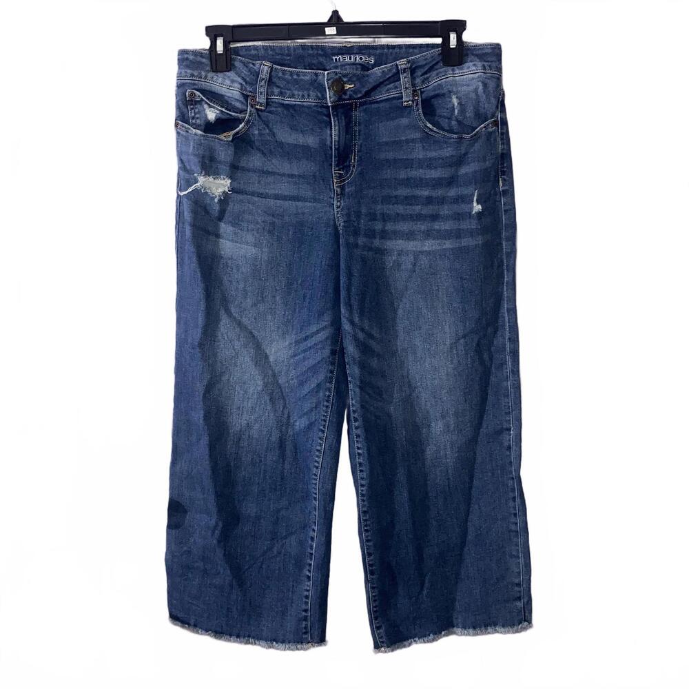 Y2K 90s Straight Leg Jeans 16 Distressed Raw Hem Vintage Blue Denim Fall Vibes